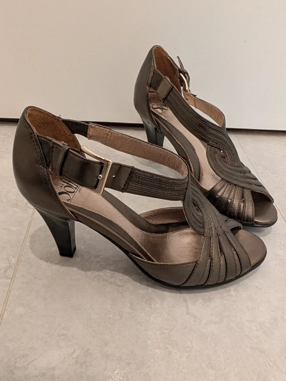 Sofft 6.5W Graciella Bronze Leather Open Peep Toe High Heel Dress Sandals - Picture 3 of 13